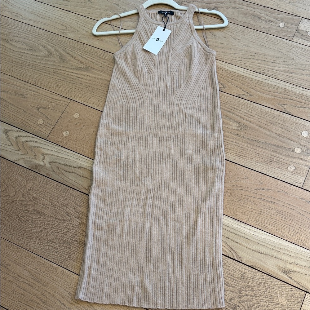 7 For All Mankind Ribbed Midi Tank Dress - Tan